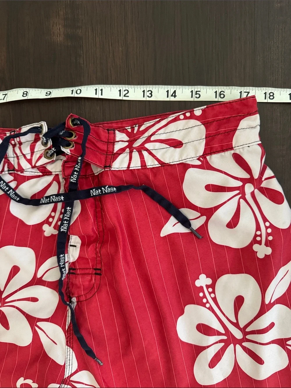 Nat Nast Board Shorts Swim Trunks Red White Floral Swim Luxury Resort Tropical